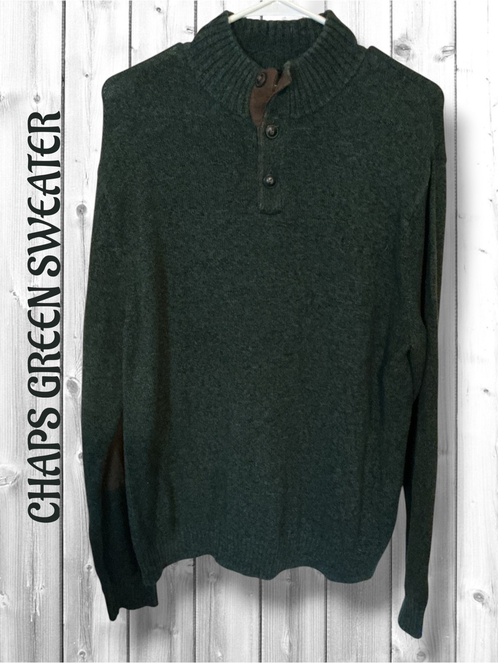 🌼Chaps Dark Green Turtleneck Sweater with Brown Elbow Patches
